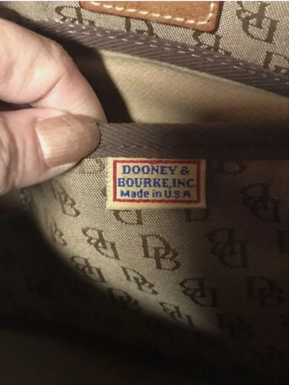 VINTAGE DOONEY AND BOURKE SIGNATURE TASSEL CANVAS LEATHER SHOULDER BAG